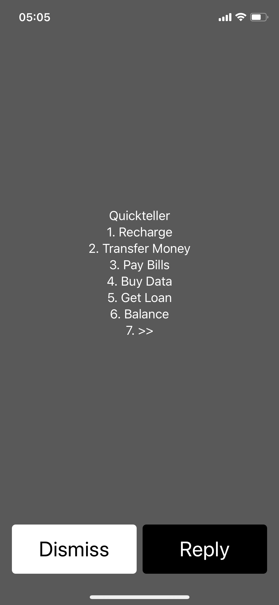 USSD menu on a mobile phone showing Quickteller services